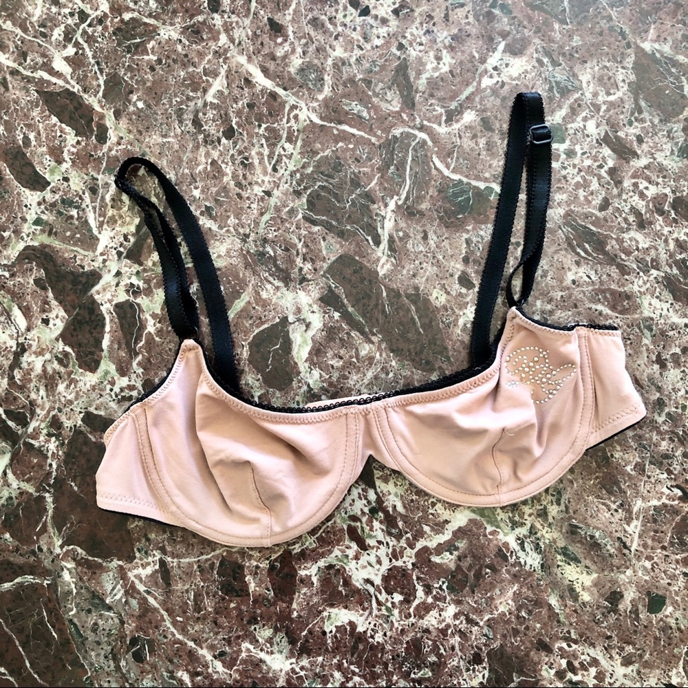 DOLCE & GABBANA Studded DG Logo Y2K Unlined Underwire Bra in Nude Beige